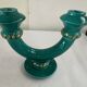 Art Deco candlestick in green and gold glazed ceramic, attributed to Vallauris