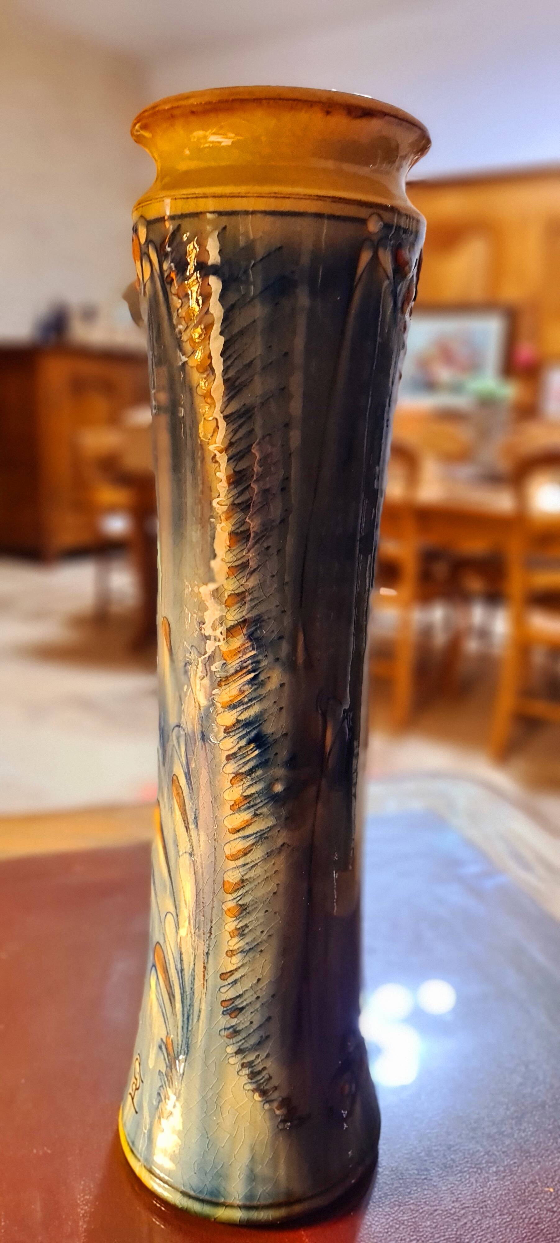 Very large signed roller vase (to be deciphered)