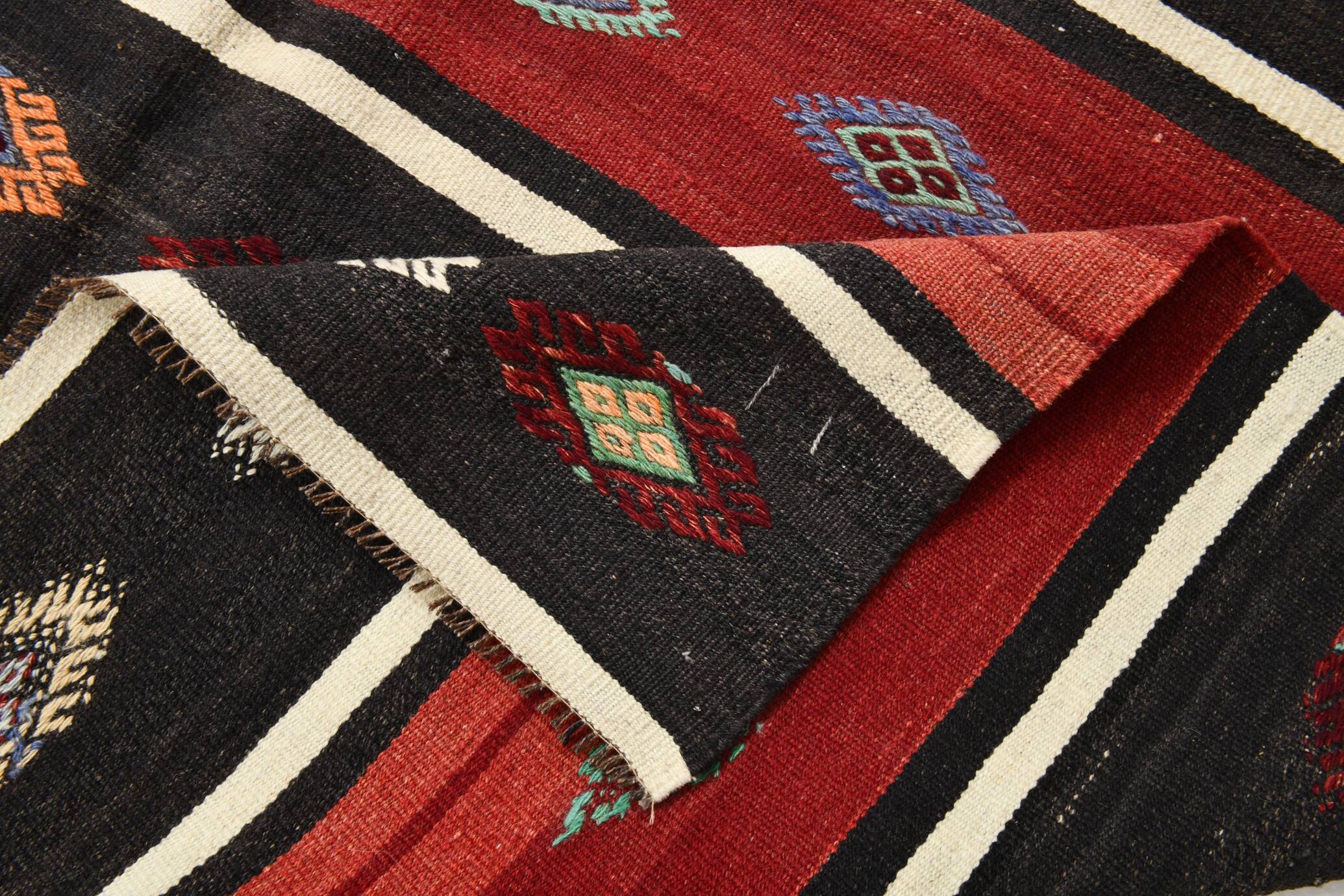 Turkish Red & Black Striped Vintage Kilim Rug, 168x228Cm