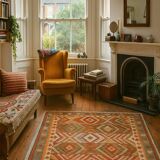 Geometric Kilim Oriental Rug, Wool Rustic Flatwoven Carpet 249x195cm