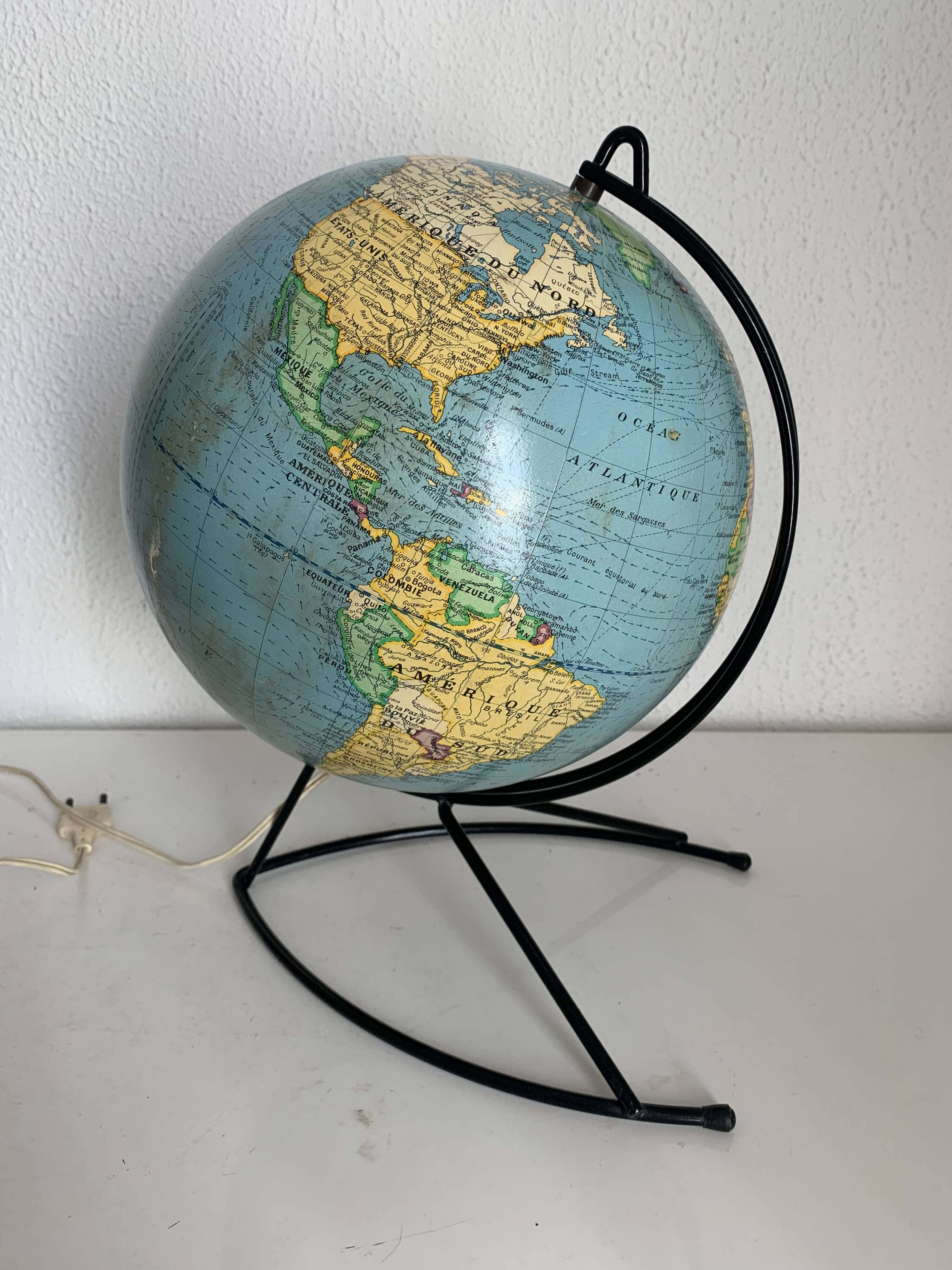 Vintage 1960 globe terrestrial world map Girard Barrère glass - 36 cm