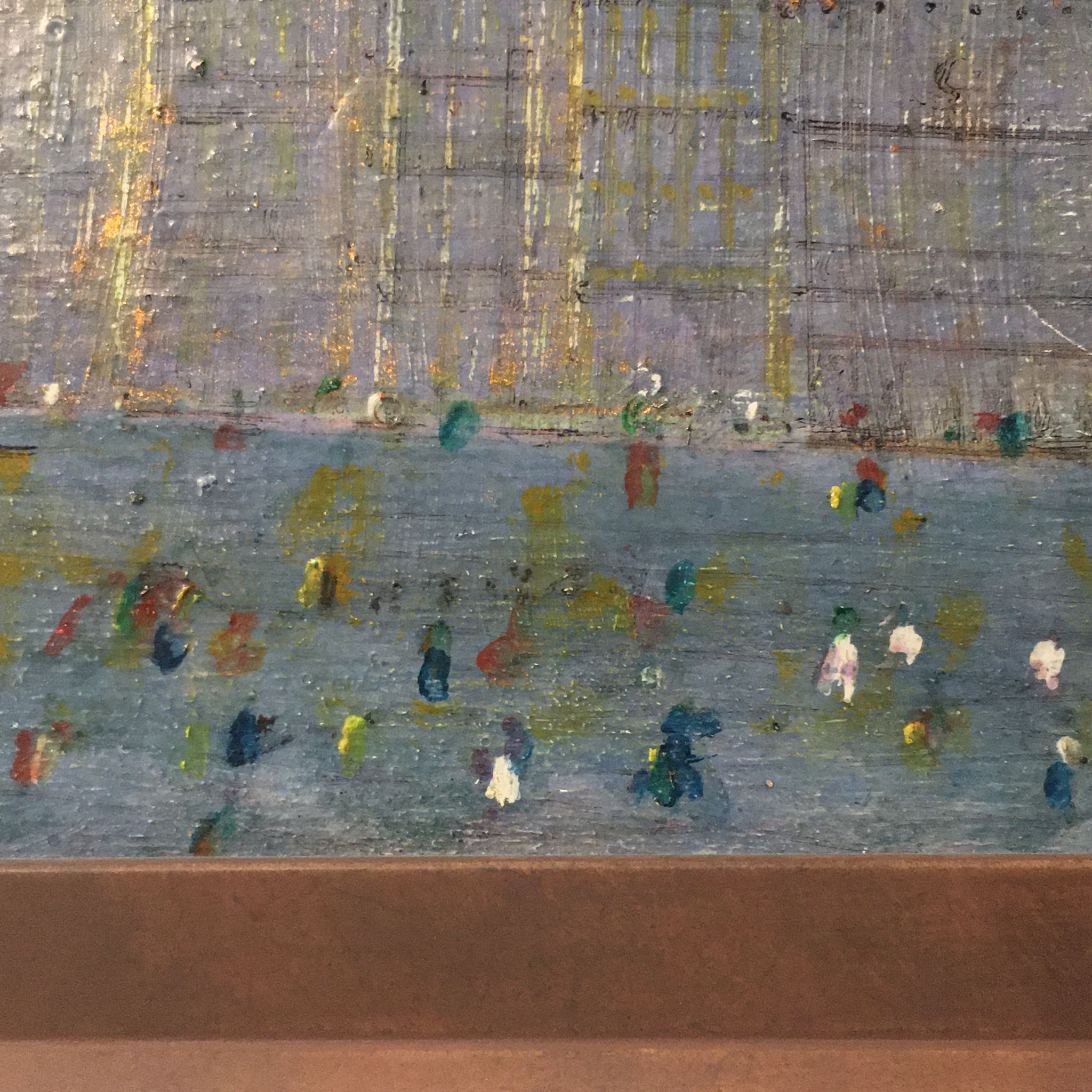 Painted in oil on panel depicting the Grand Place of Brussels in Belgium