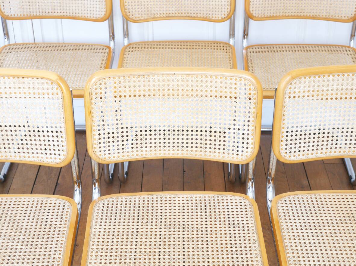 6 Cesca B32 Breuer Chairs Made in Italy - Canework of the seats redone