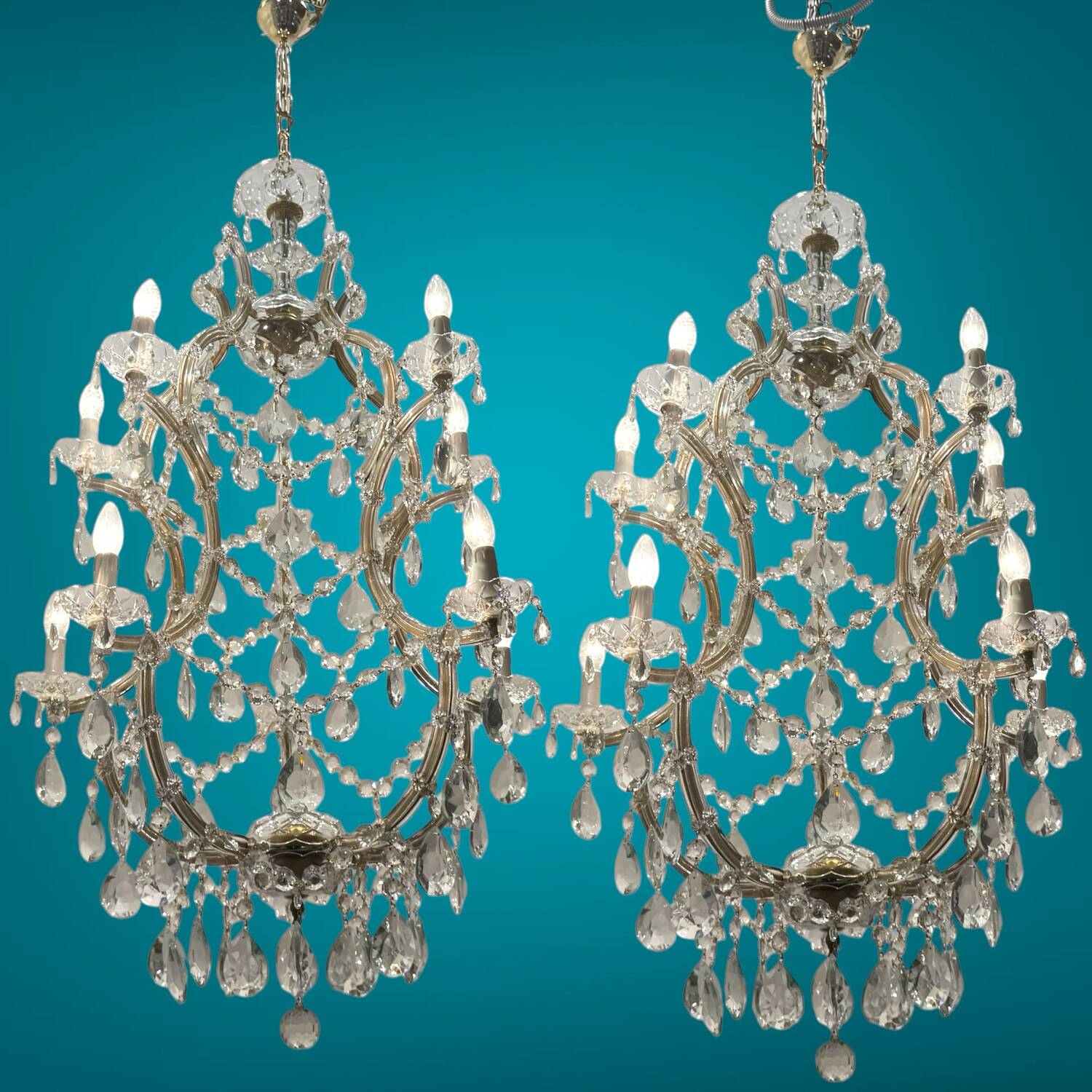 Lot de 2 grands lustres en cristal de Murano