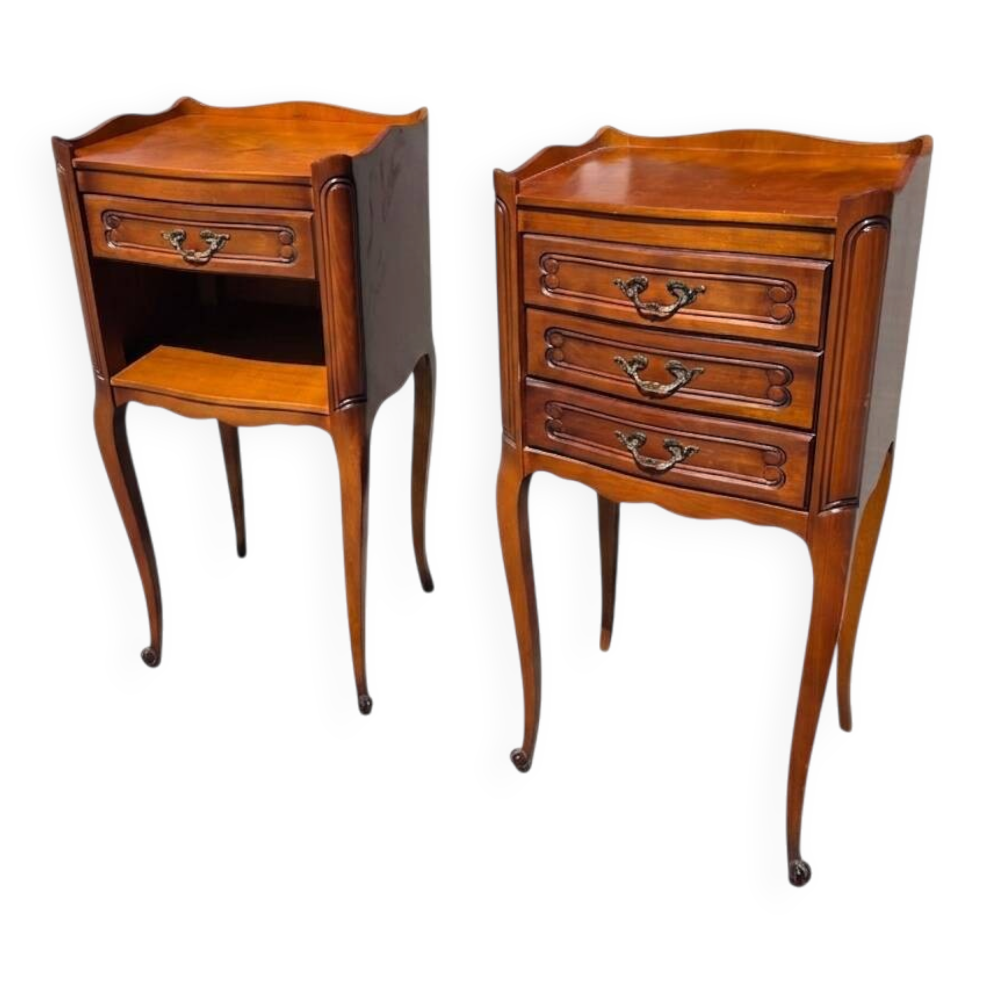 Pair of Louis XV style bedside tables in cherry wood.