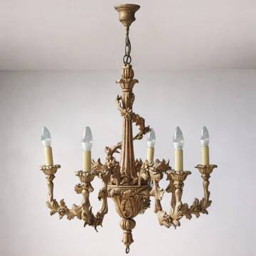 Giltwood five-arm chandelier, Central Europe, early 20th century