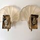 Pair of vintage shell glass wall lights, Art Deco style fixtures.