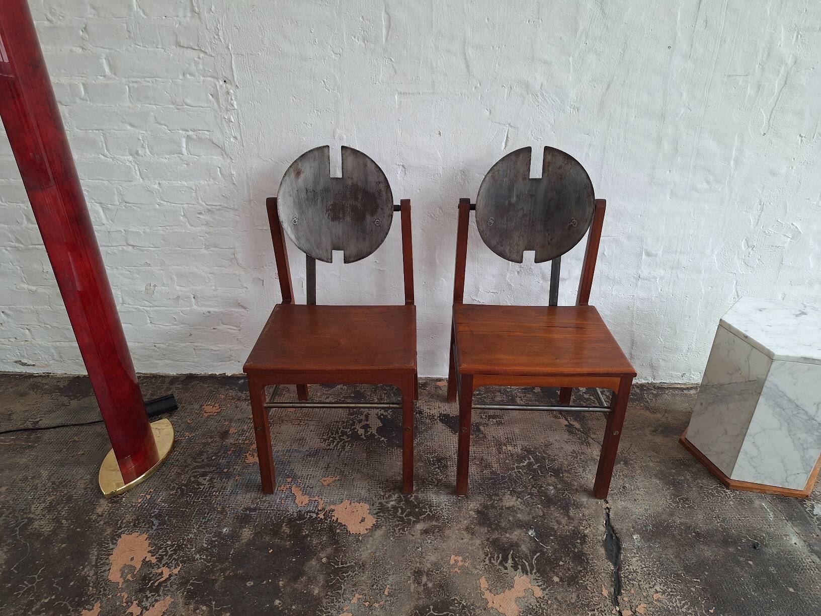 Set of 6 mid century Brutalist teak and steel dining chairs, 1960s