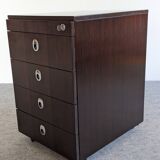 Rosewood storage box on wheels from the 70s/80s