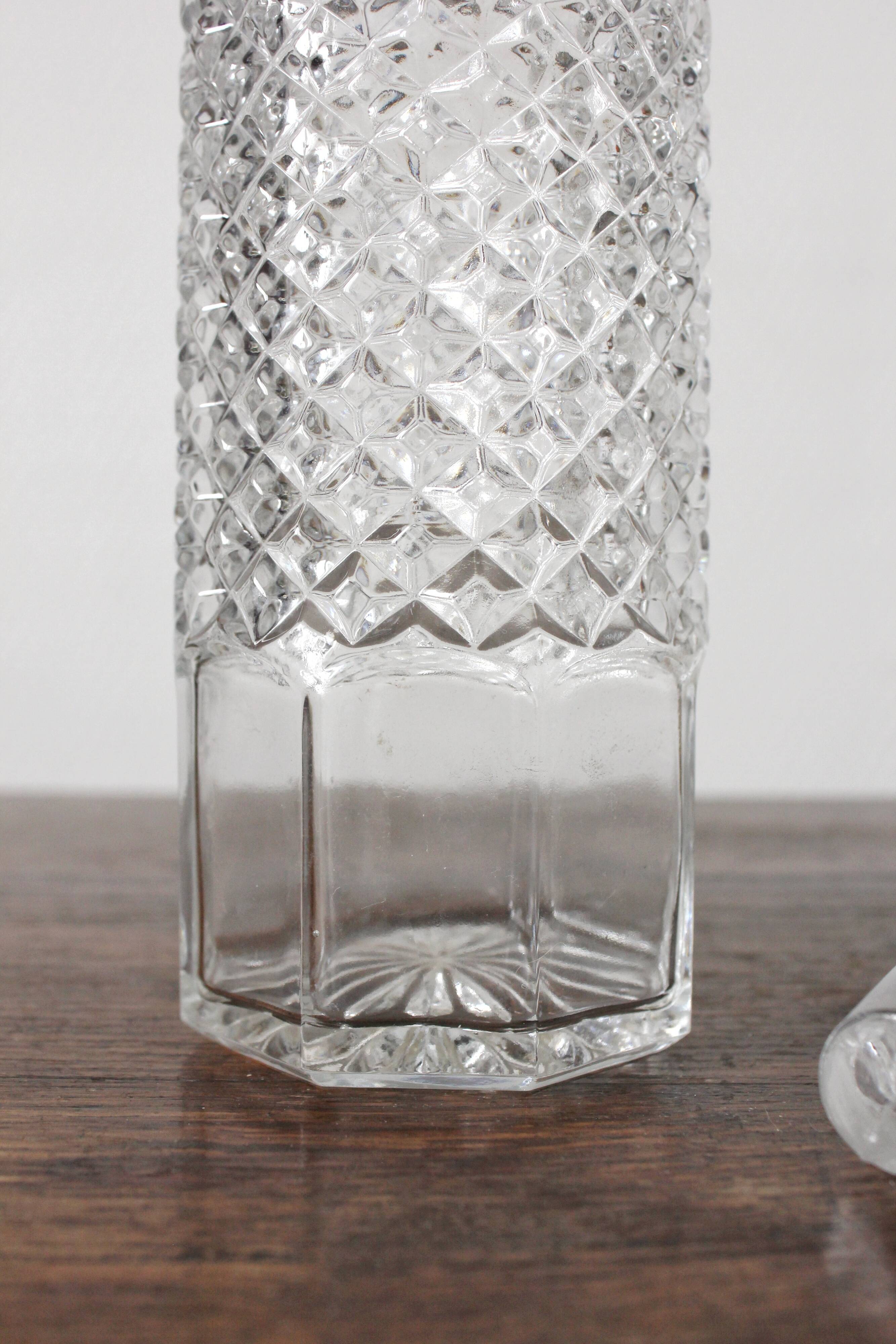 Vintage faceted cut glass round whisky decanter