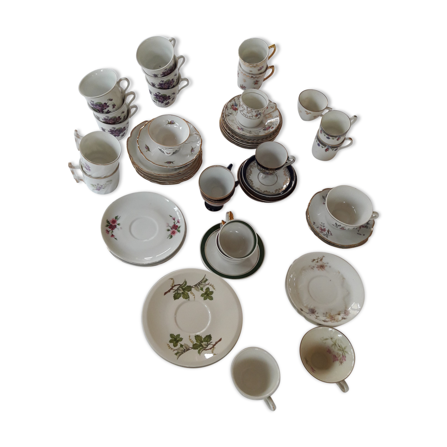 Lot of 23 coffee cups and saucers Old Fine Porcelain