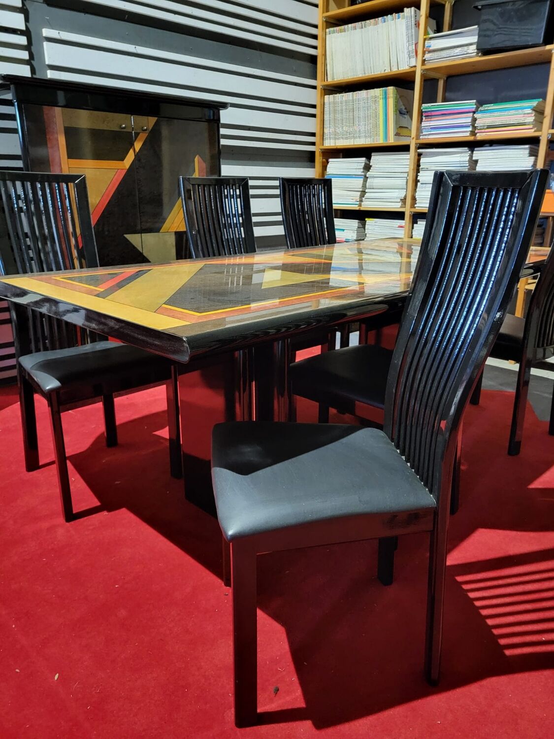 Maurice Villency GC Colombo Italia black lacquer high-gloss dining set