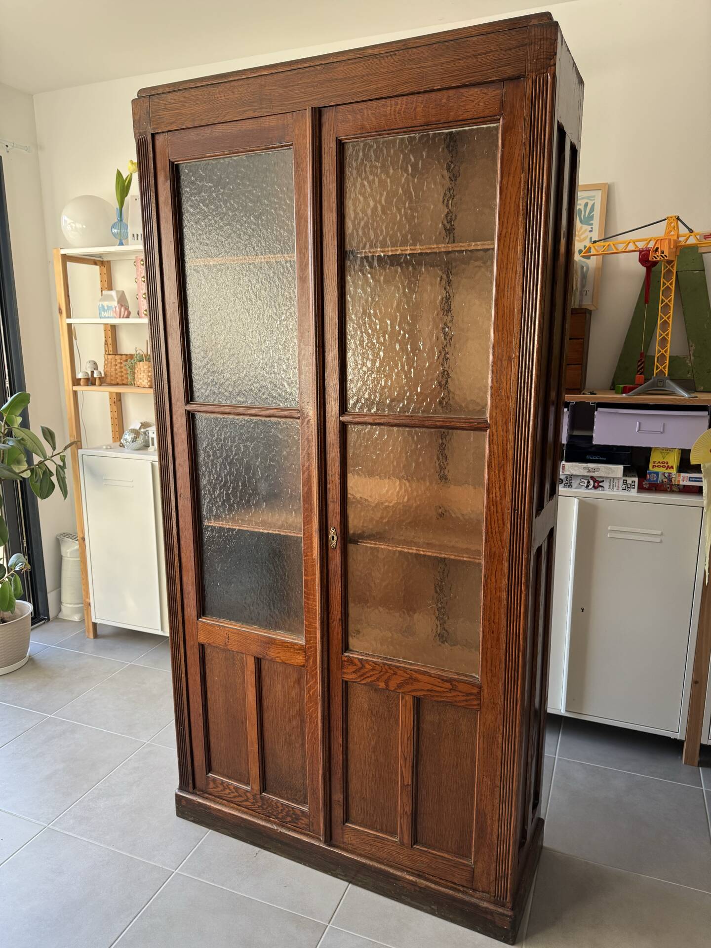 Old glass cabinet, vintage bookshelf, display case, cabinet, pharmacy.