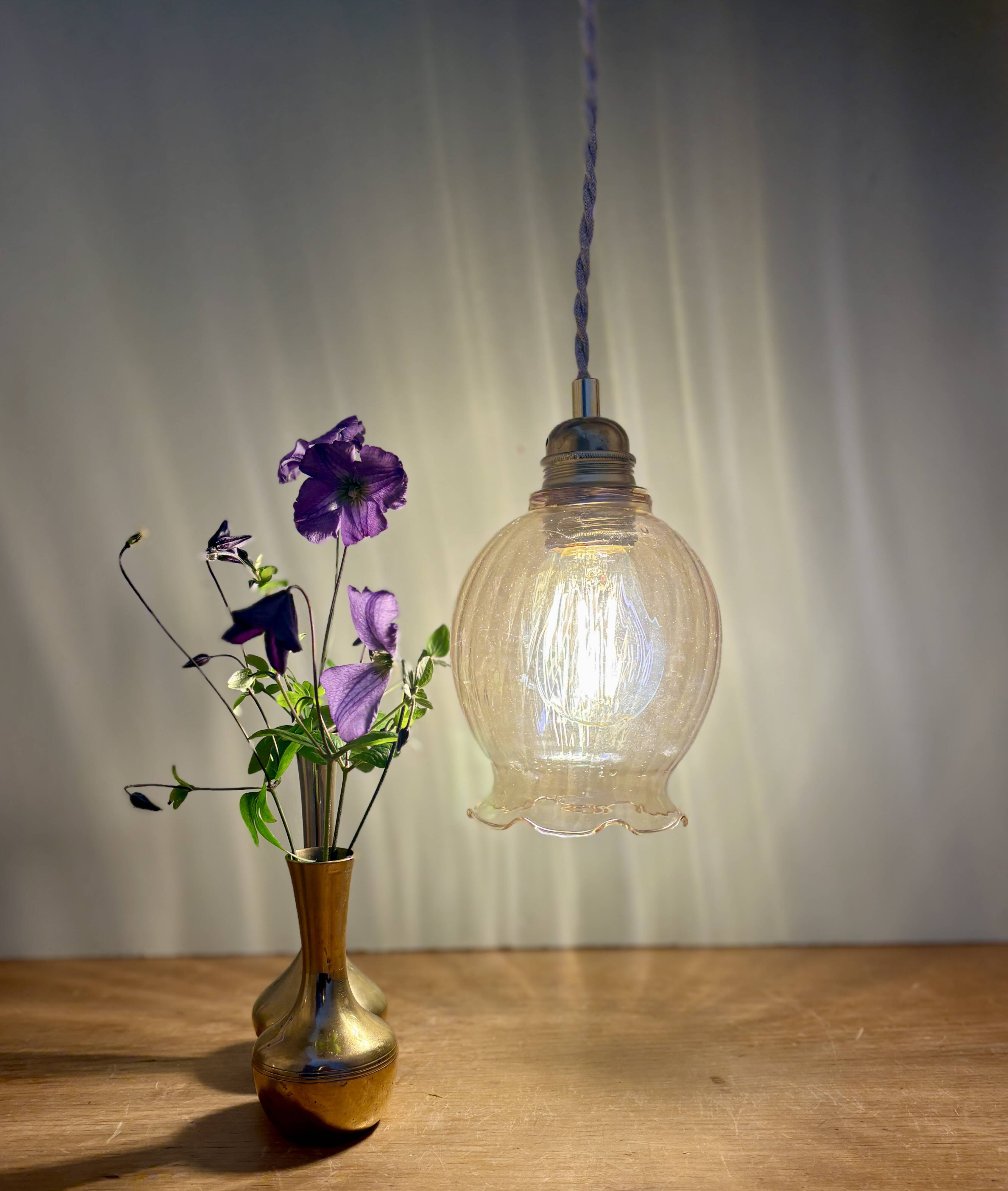 Vintage tulip pendant light in amber glass