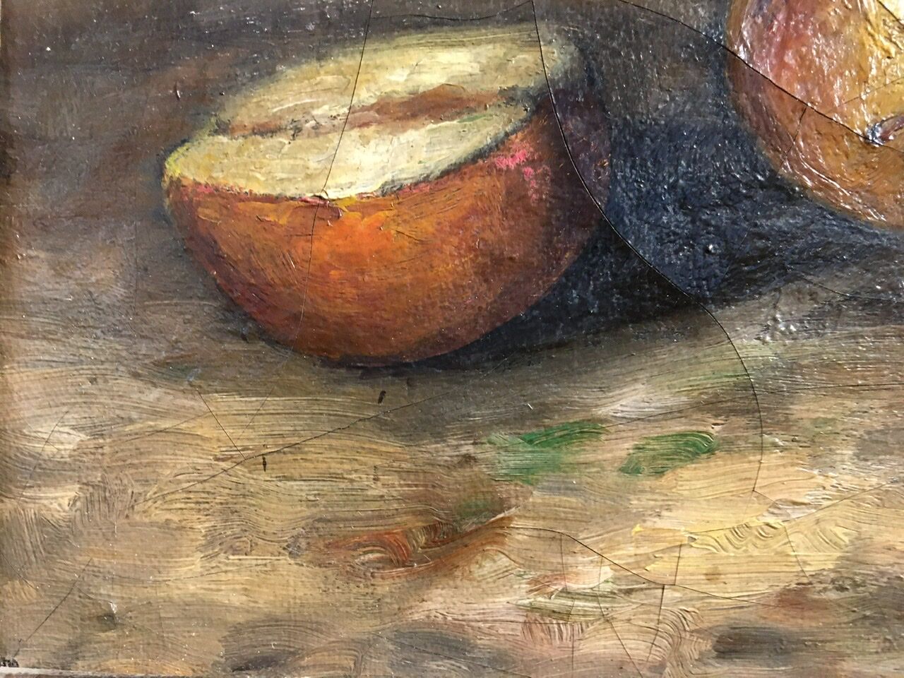 Table still life with apples and basket, signed at the beginning of the 20th century