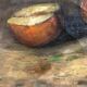 Table still life with apples and basket, signed at the beginning of the 20th century