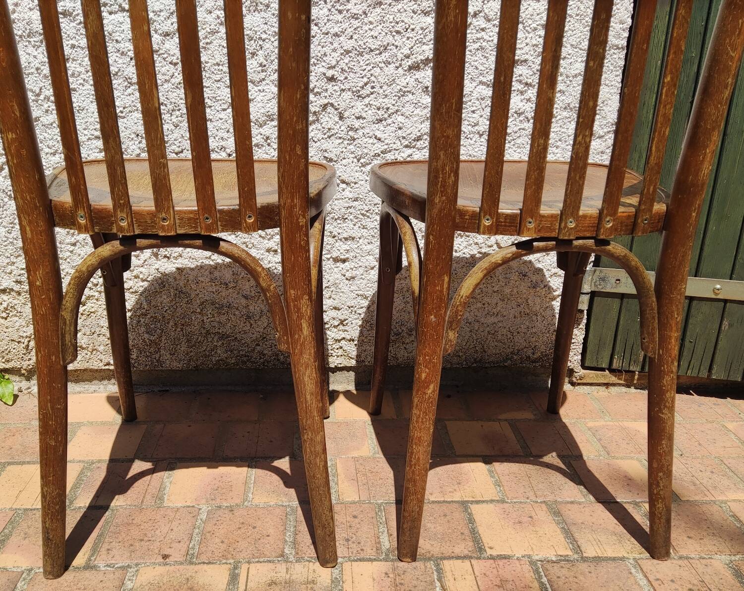 Set of 2 vintage wooden bistro chairs