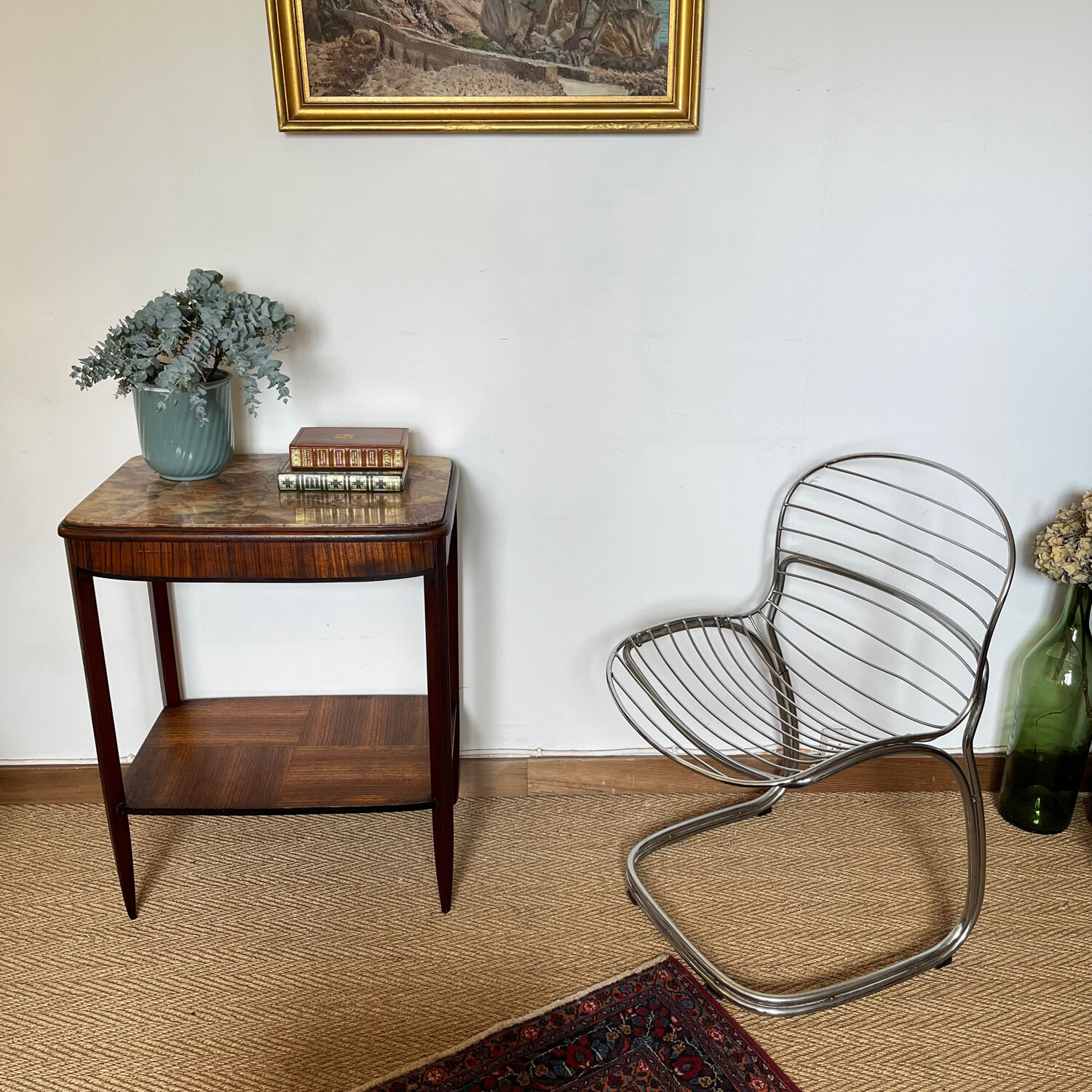 Console side table wood and marble