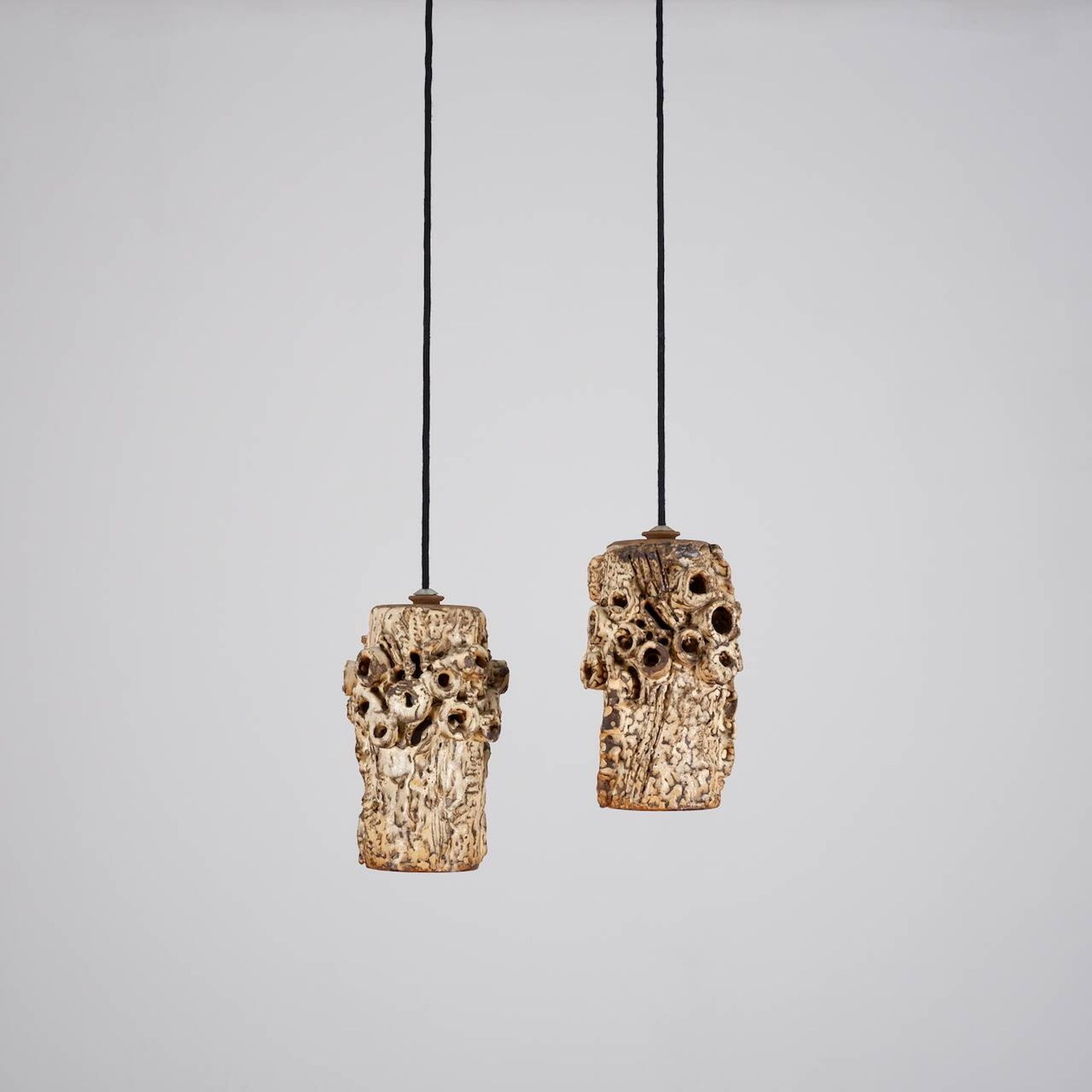 Sculptural ceramic pendant lamps by Bodil Marie Nielsen