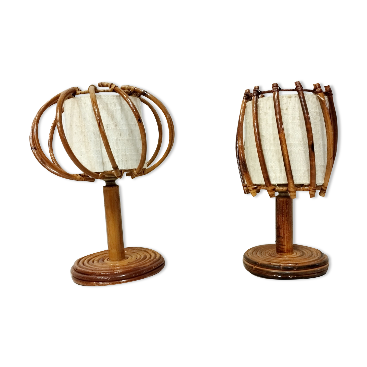 Pair of Louis Sognot rattan bedside lamps