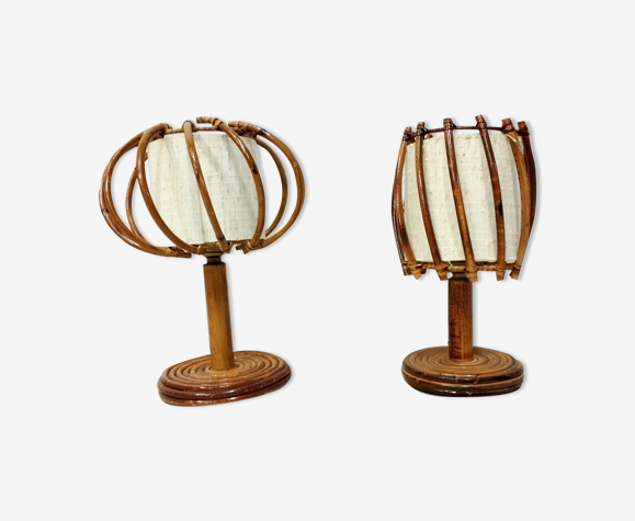 Paire de lampes de chevet en rotin Louis Sognot