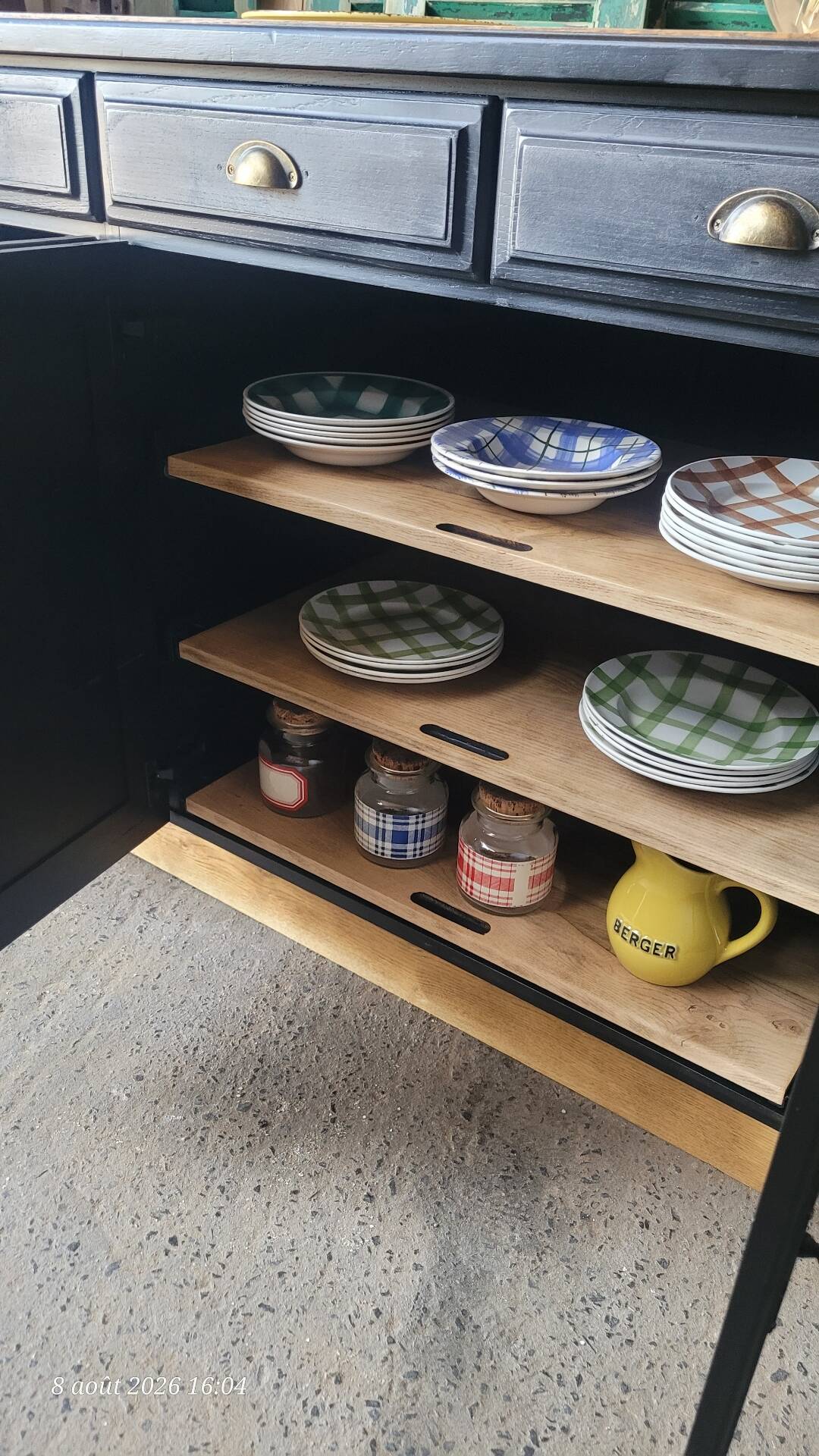 Large wooden and black sideboard