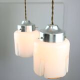 Mid-Century Italian Chrome and Glass Pendant Lamps, Set of 2