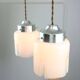 Lampes à Suspension Mid-Century en Chrome et Verre, Italie, Set de 2