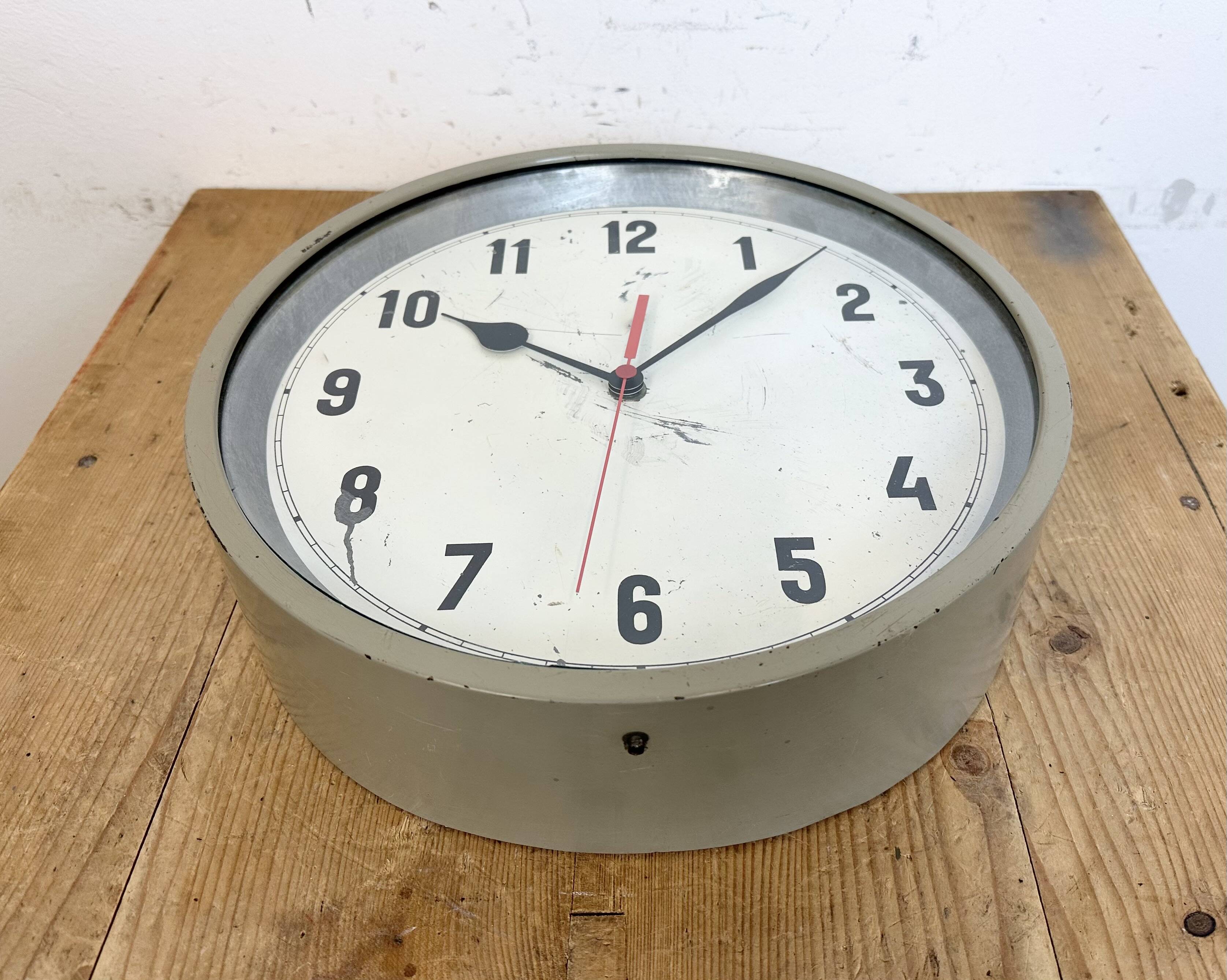 Grey Industrial Factory Wall Clock, 1950s