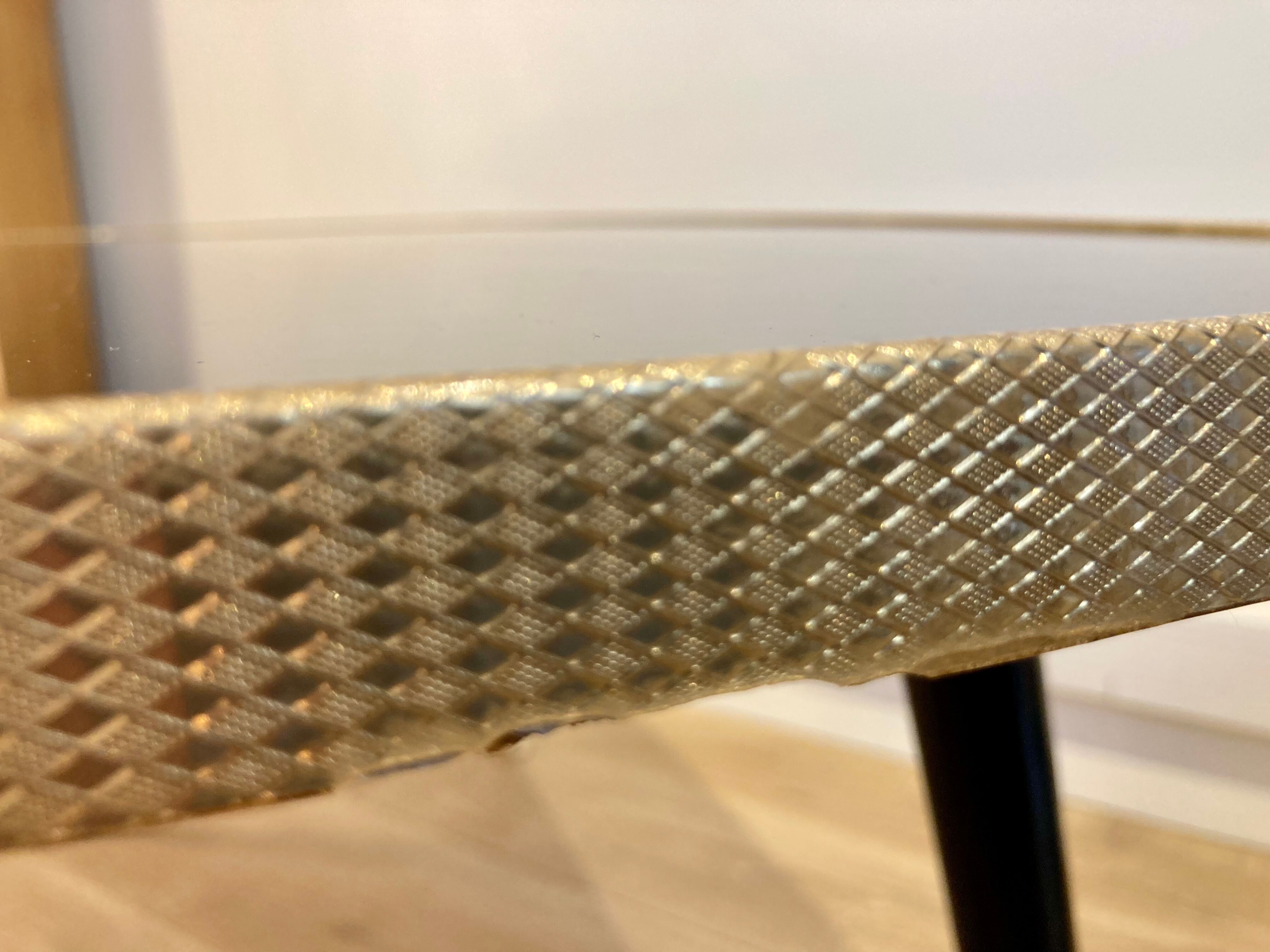 Black glass coffee table wooden legs 60s