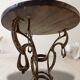 Handmade round side table with wrought iron base, circa 1980s, Czechoslovakia, 67 × 50 cm