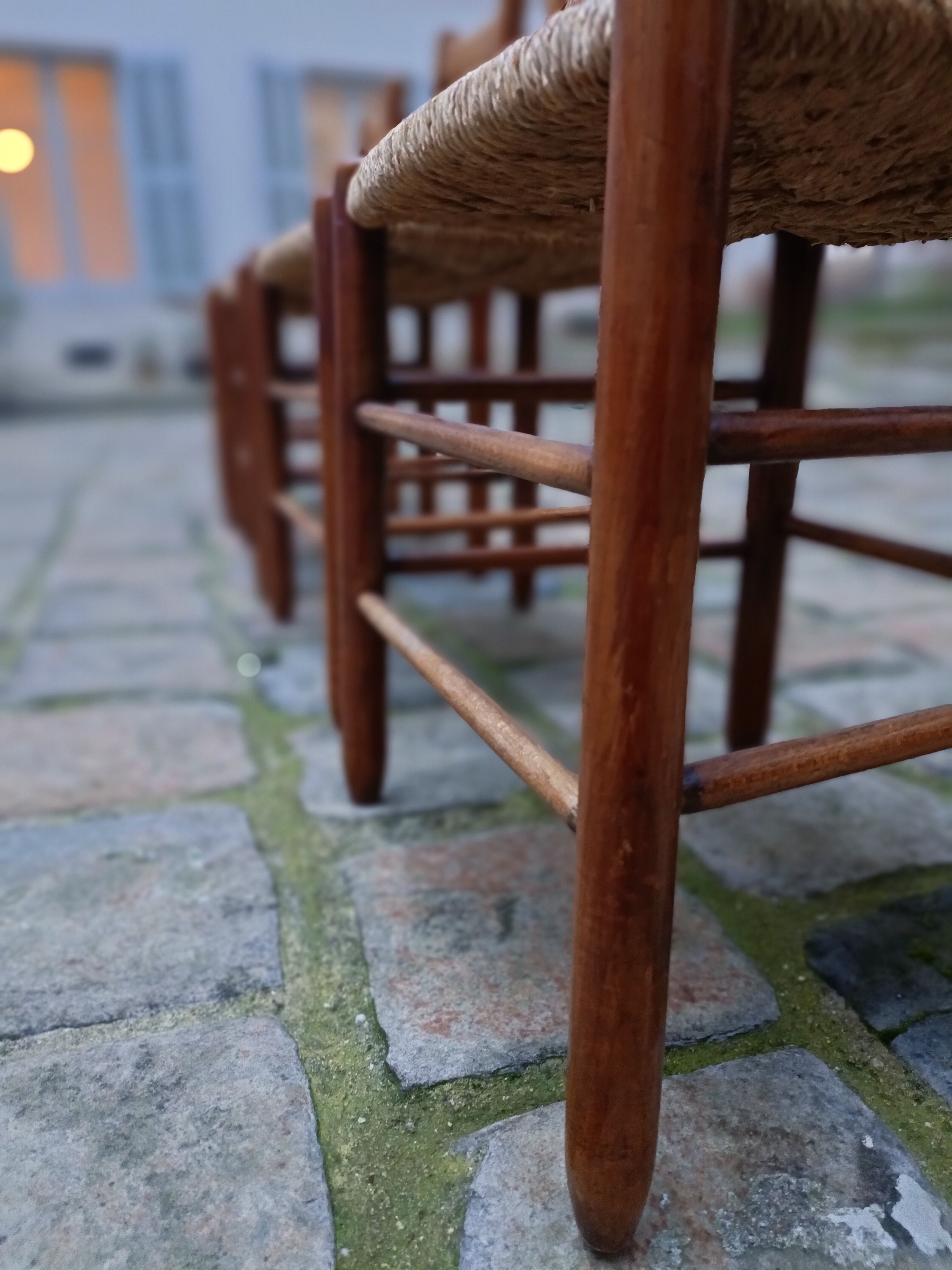 4 chairs wood and straw, 50