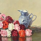 Grande Huile sur Toile « Bouquet de Pivoines » de P. Dolzan – 1930