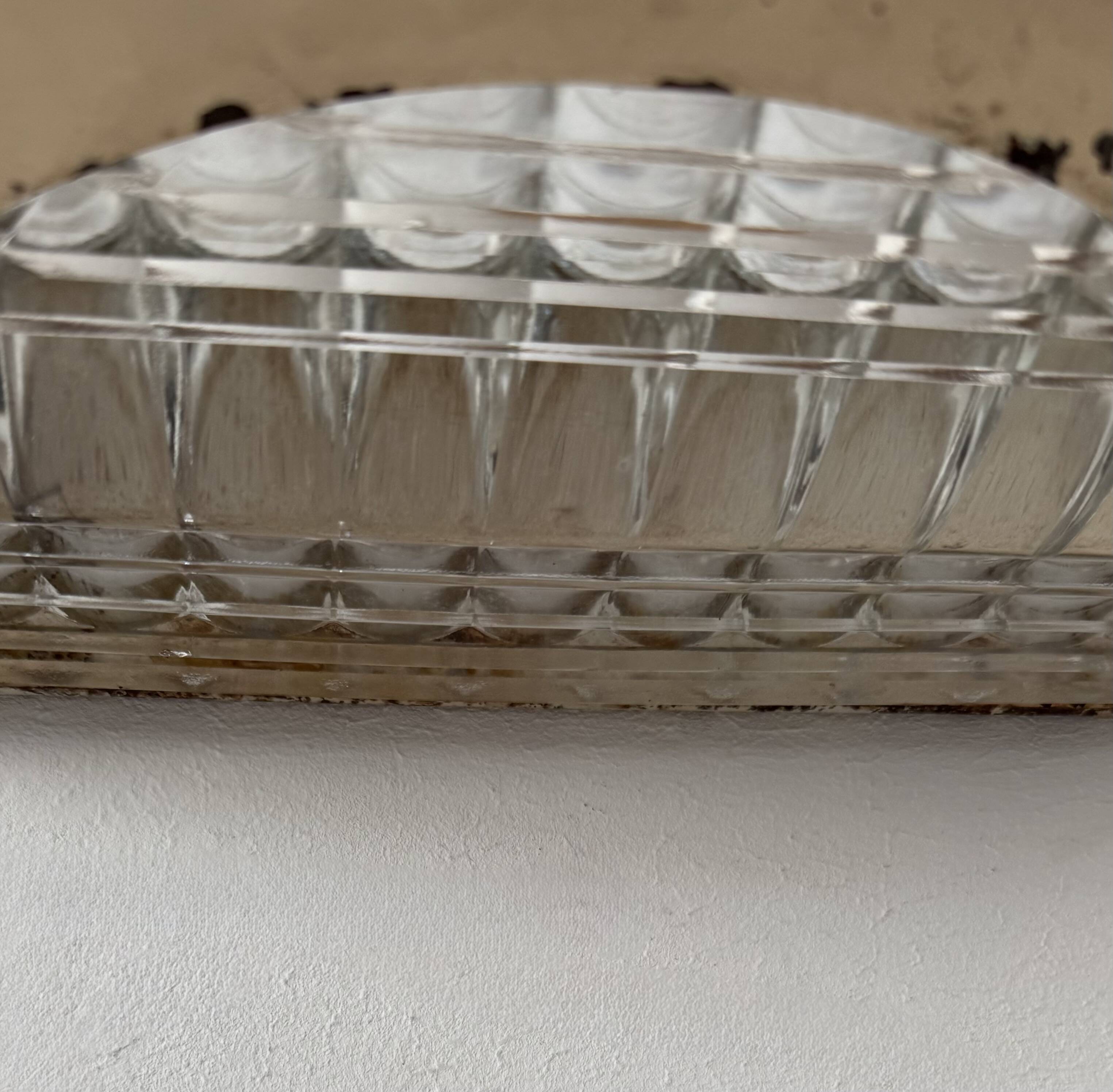 Pair of vintage modernist wall lights, beige painted metal and glass, France, 1930