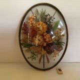 Old glass frame domed natural dried flowers
