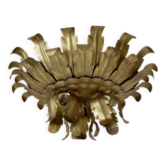 large 43cm Golden Metal Florentiner Leaf Theatre Wall Ceiling Light, Italy, 1960