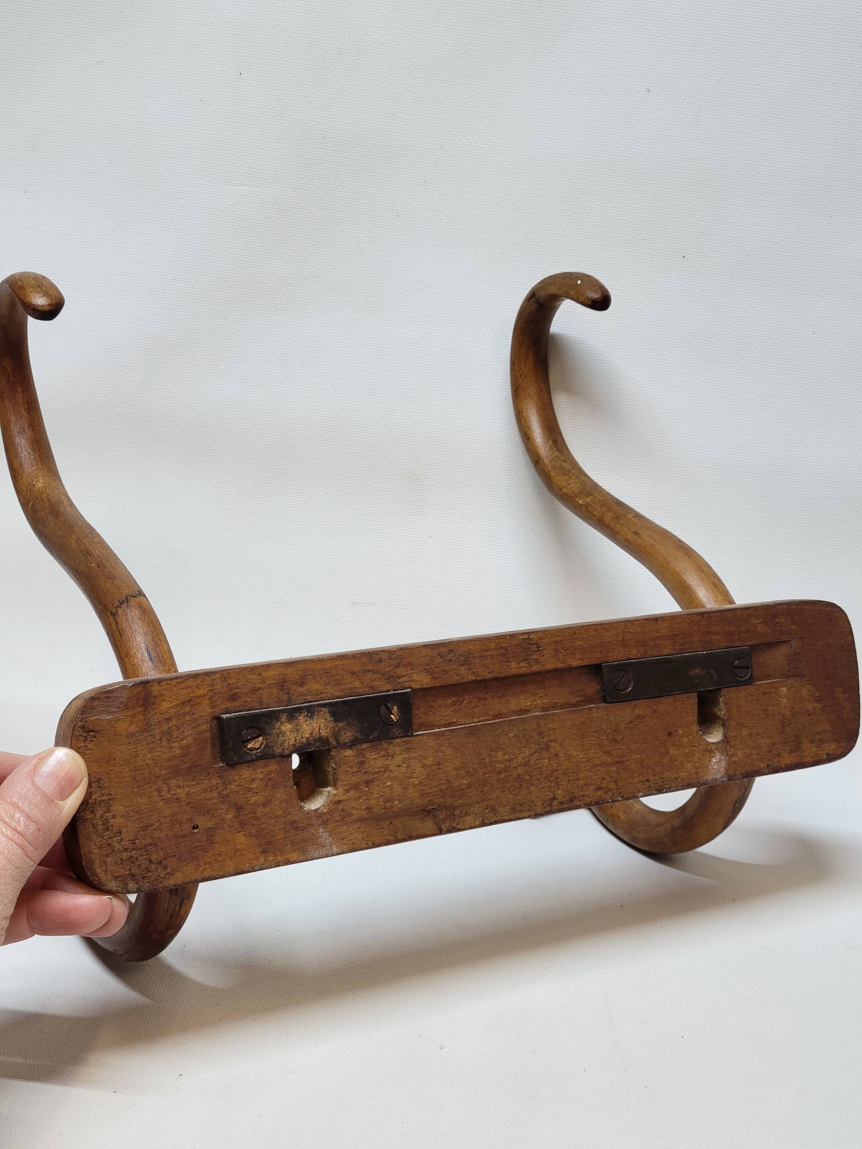 Double Bistro Coat Rack Curved Wooden Hanger Early 20th Century