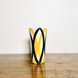 Vase Saint Clément Années 60-70 Design Géométrique Jaune Noir 24cm Vintage