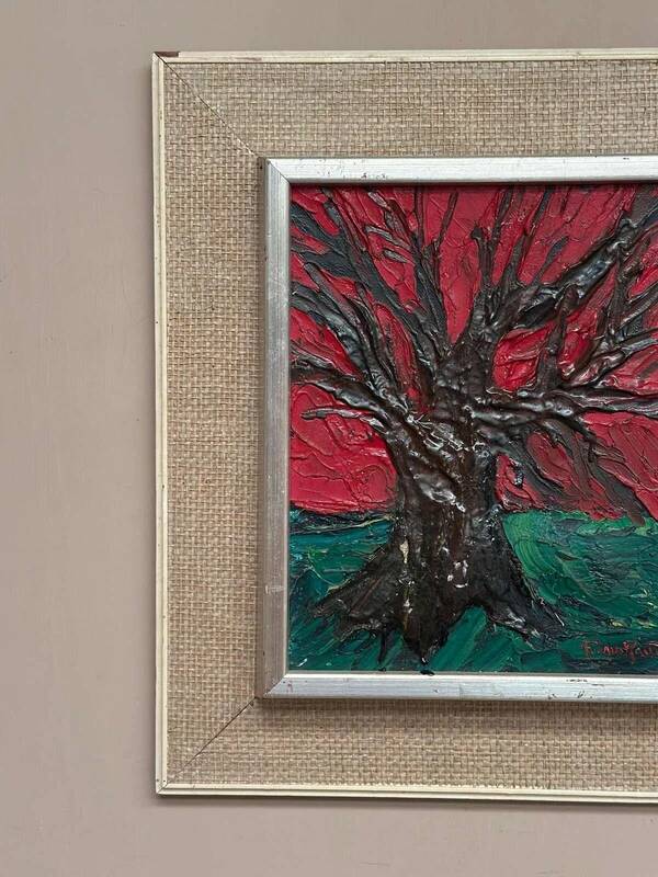 Original Swedish oil on canvas “The Tree” by Frans Rabe, vintage & framed 38x42cm