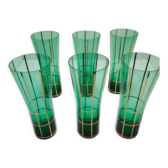 6 Emerald green orangeade glasses