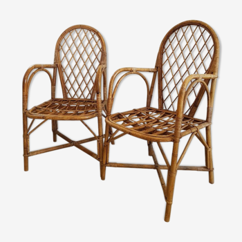 Pair of rattan and wicker armchairs