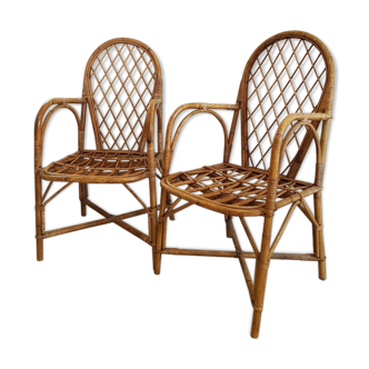 Pair of rattan and wicker armchairs