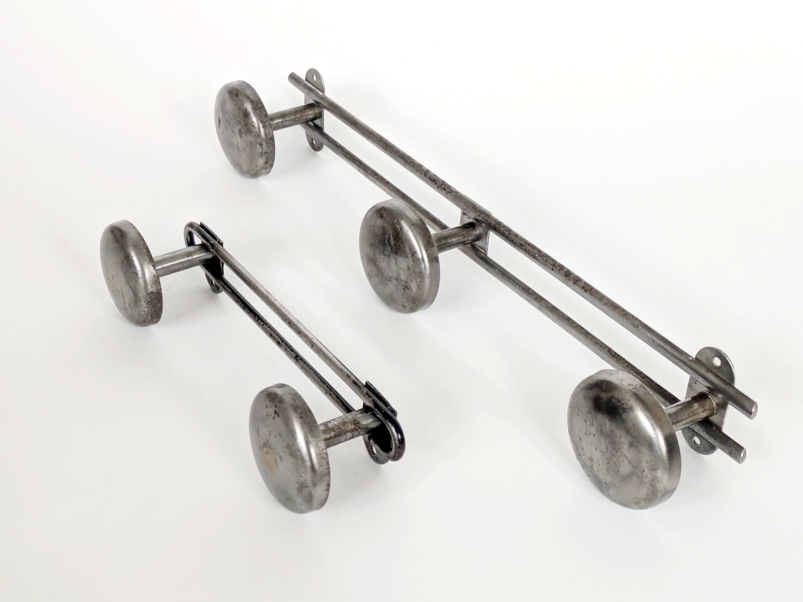 Pair of wall hooks in steel, industrial style, 1950s