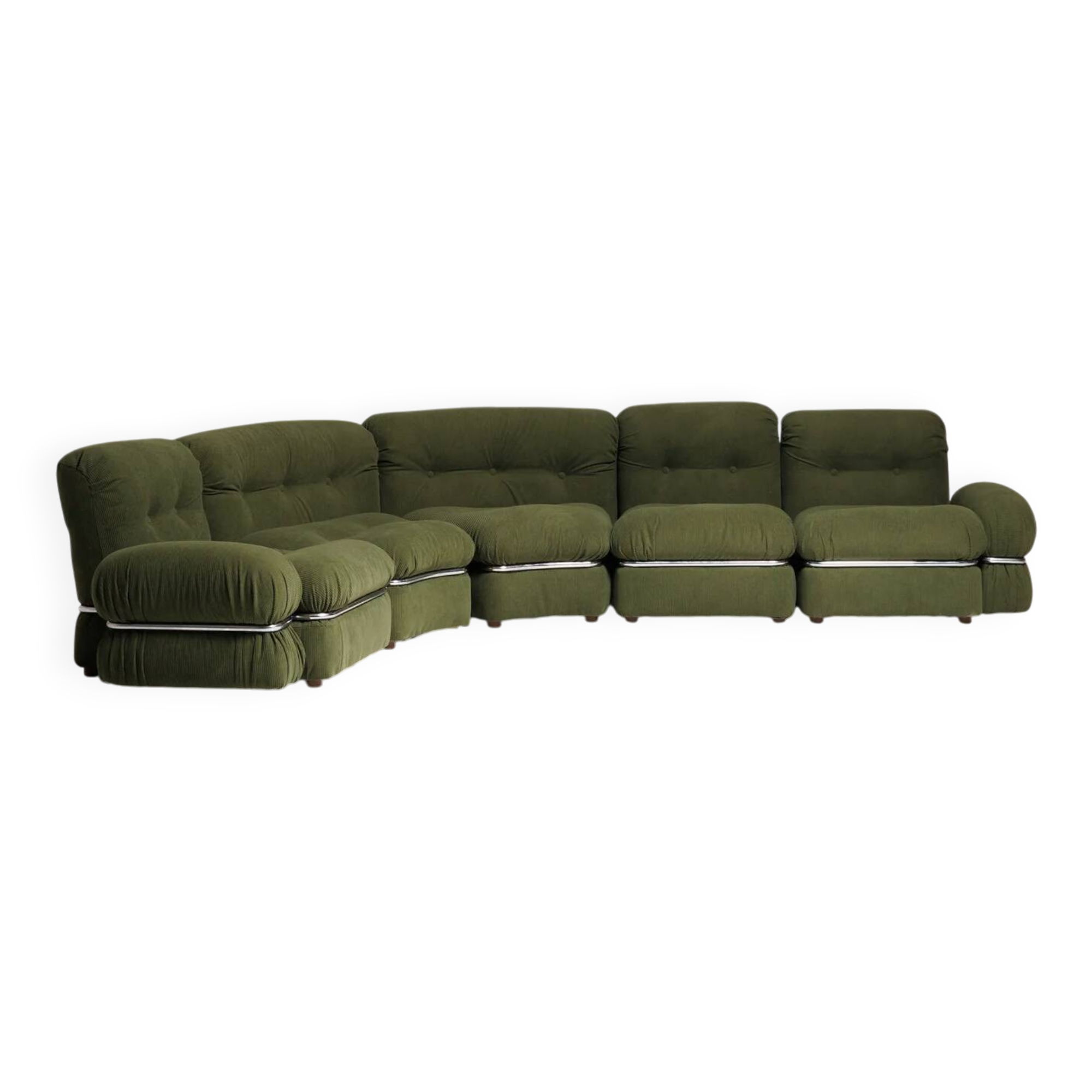 Vintage olive green modular sofa, Italy, 1970s