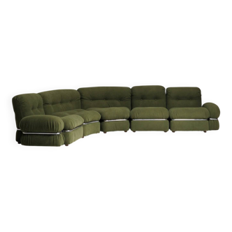 Vintage olive green modular sofa, Italy, 1970s