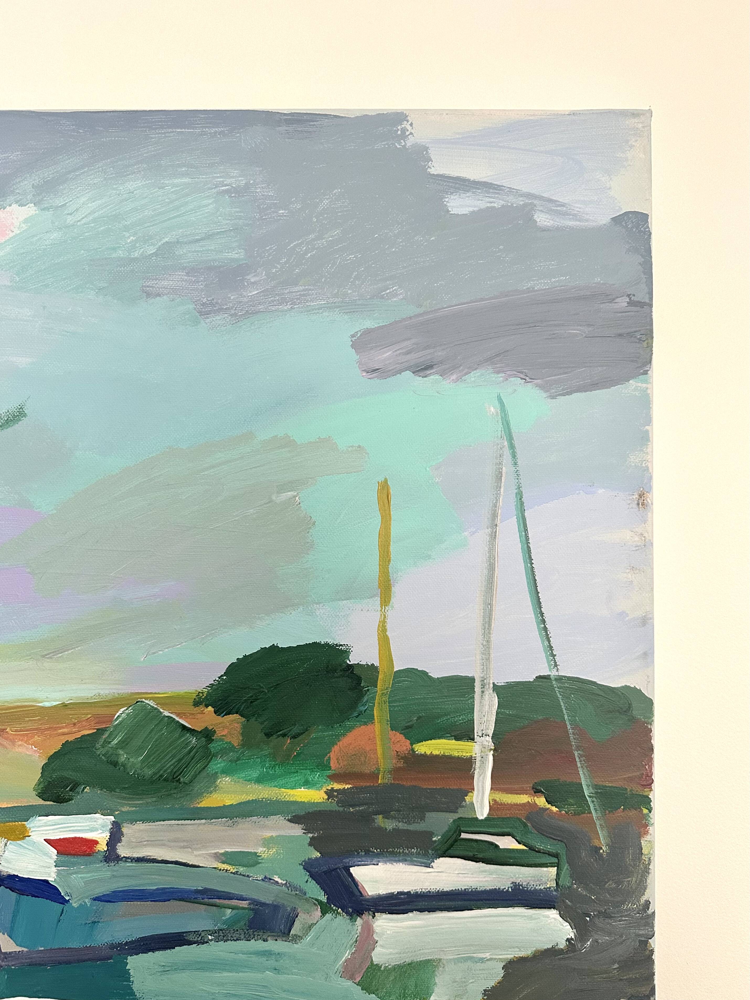 Oil on canvas port with sailing boats