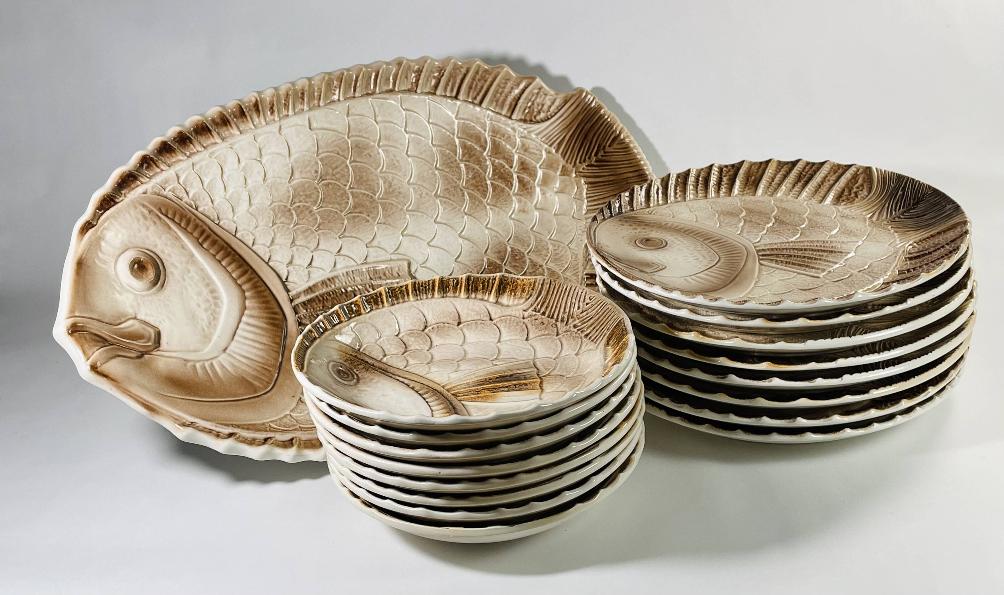 Sarreguemines Fish Service for 8 people (Flat + Soup Plates, Main Course)