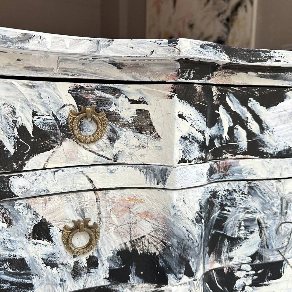Baroque Abstract Painted Commode in Black and White by Felix Bachmann, 2024