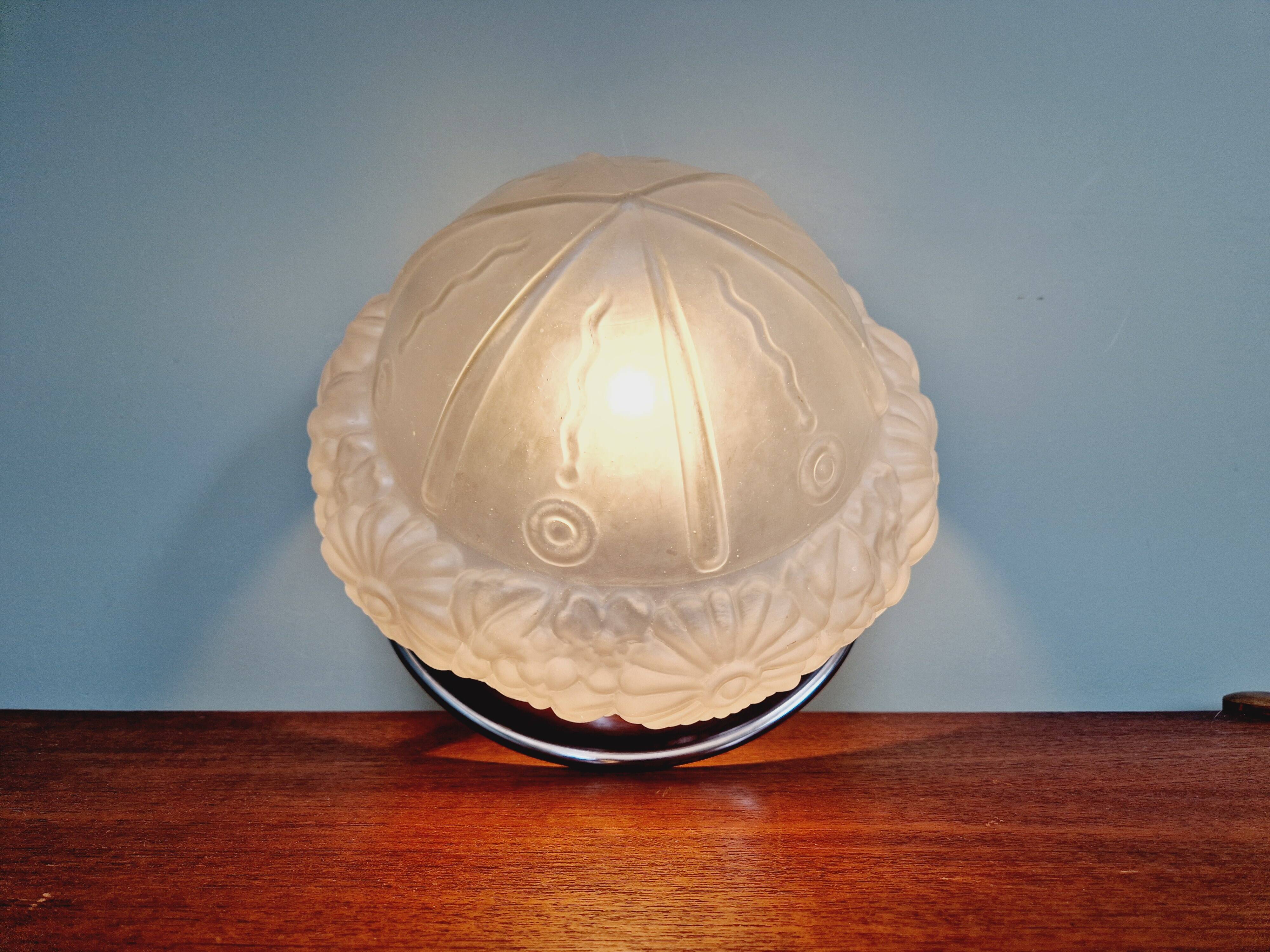 Art Deco ceiling lamp in satin glass, 1920s-30s