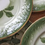 7 earthenware dessert plates with apple decoration and barbotine outline KG Lunéville